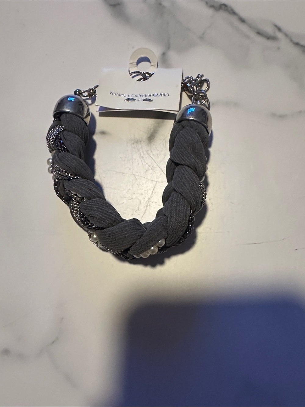 Gray Braided Statement Bracelet with Pearls - Picture 3 of 3